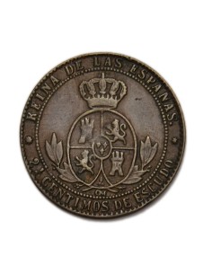 ISABEL II - 2 1/2 céntimos de escudo 1868 Barcelona FALSA DE EPOCA 2