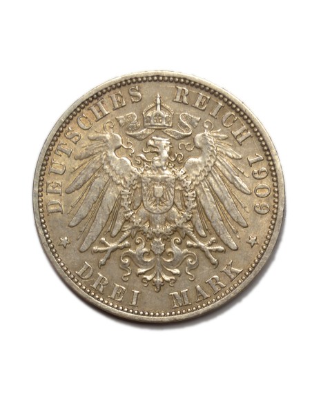 ALEMANIA - REINO DE PRUSIA - 3 MARCOS 1909