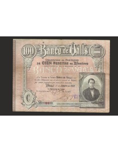BANCO DE VALLS (TARRAGONA), 100 PESETAS 1922