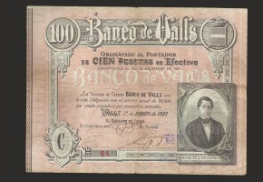 BANCO DE VALLS (TARRAGONA), 100 PESETAS 1922