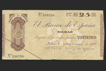 II REPÚBLICA BILBAO, 25 PESETAS 1936