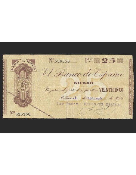 II REPÚBLICA BILBAO, 25 PESETAS 1936