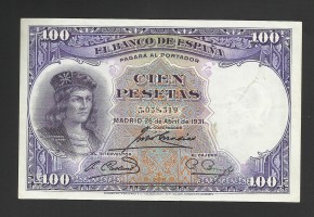 II REPÚBLICA ESPAÑOLA 100 PESETAS 1931