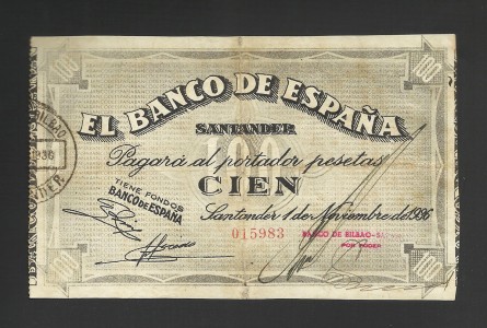 II REPÚBLICA SANTANDER 100 PESETAS 1936