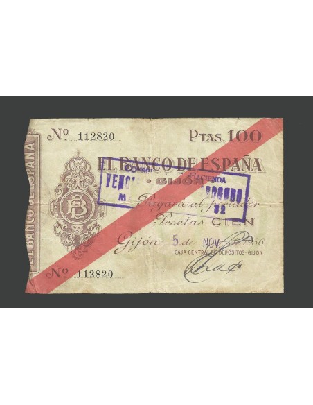 II REPÚBLICA GIJÓN 100 PESETAS 1936