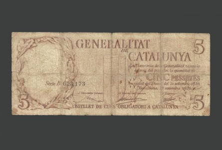 II REPUBLICA (GENERALITAT) 5 PESETAS 1936