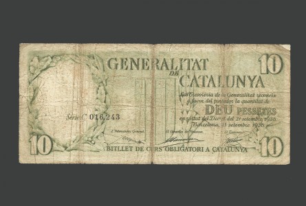 II REPUBLICA (GENERALITAT) 10 PESETAS 1936