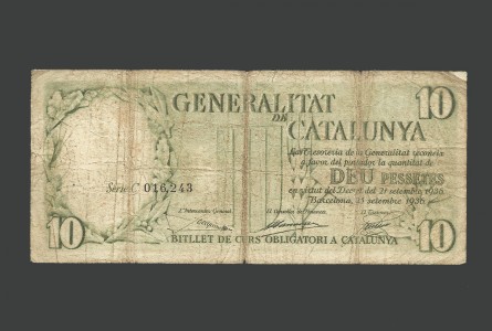 II REPUBLICA (GENERALITAT) 10 PESETAS 1936