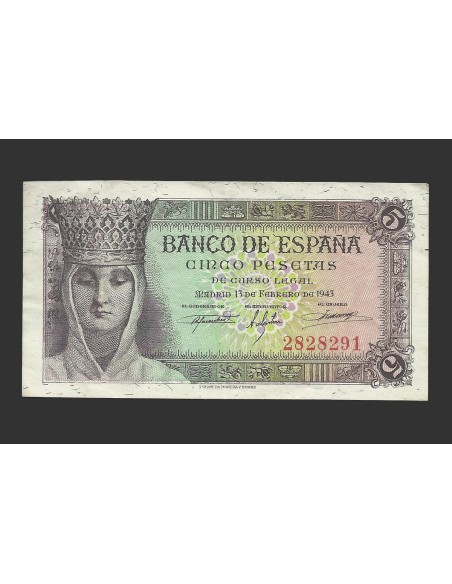 ESTADO ESPAÑOL 5 PESETAS 1943 SIN SERIE