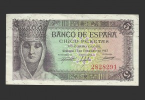 ESTADO ESPAÑOL 5 PESETAS 1943 SIN SERIE