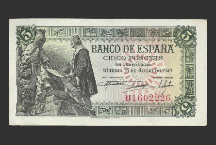 ESTADO ESPAÑOL 5 PESETAS 1945 SERIE B