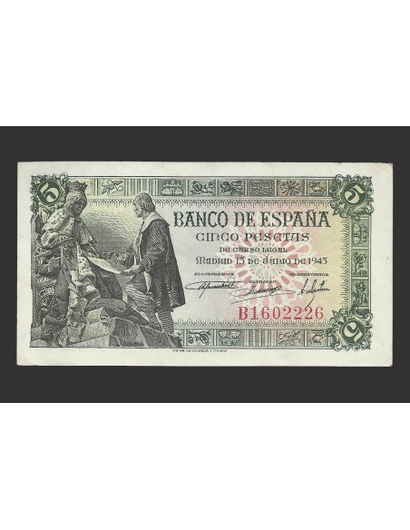 ESTADO ESPAÑOL 5 PESETAS 1945 SERIE B