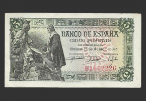 ESTADO ESPAÑOL 5 PESETAS 1945 SERIE B