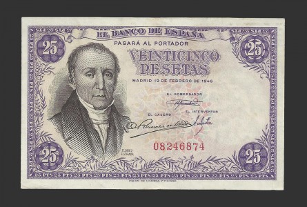 ESTADO ESPAÑOL 25 PESETAS 1946 SIN SERIE 