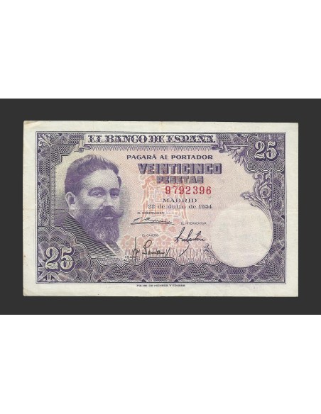ESTADO ESPAÑOL 25 PESETAS 1954 SIN SERIE