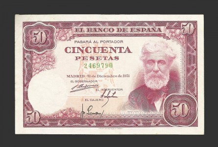 ESTADO ESPAÑOL 50 PESETAS 1951 SIN SERIE