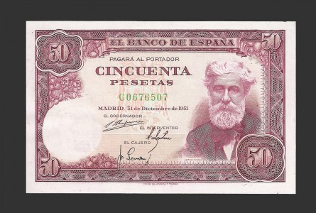 ESTADO ESPAÑOL 50 PESETAS 1951 SERIE C