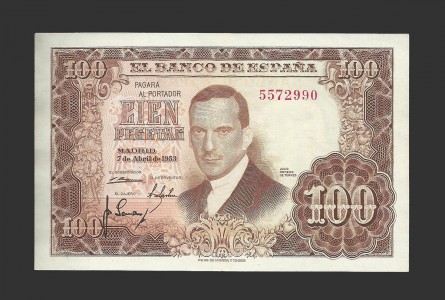 ESTADO ESPAÑOL 100 PESETAS 1953 SIN SERIE