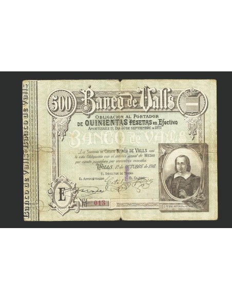 BANCO DE VALLS (TARRAGONA) 500 PESETAS 1911