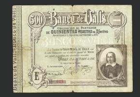 BANCO DE VALLS (TARRAGONA) 500 PESETAS 1911