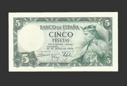 ESTADO ESPAÑOL 5 PESETAS 1954 SIN SERIE