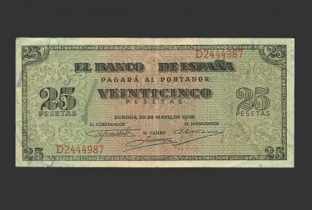 ESTADO ESPAÑOL 25 PESETAS 1938 SERIE D