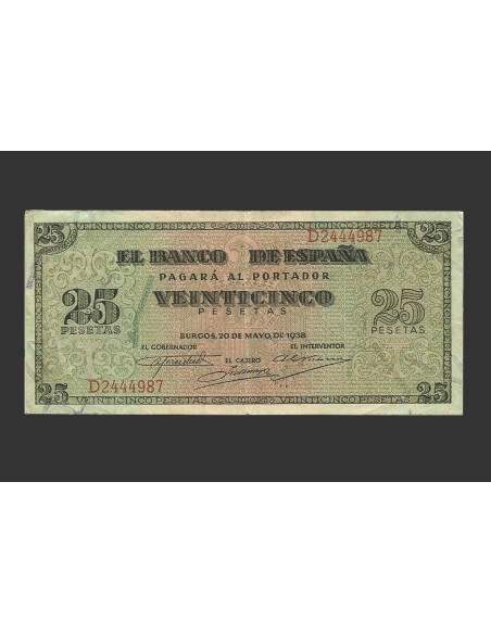 ESTADO ESPAÑOL 25 PESETAS 1938 SERIE D