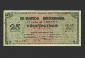 ESTADO ESPAÑOL 25 PESETAS 1938 SERIE D