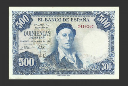 ESTADO ESPAÑOL 500 PESETAS 1954 SIN SERIE