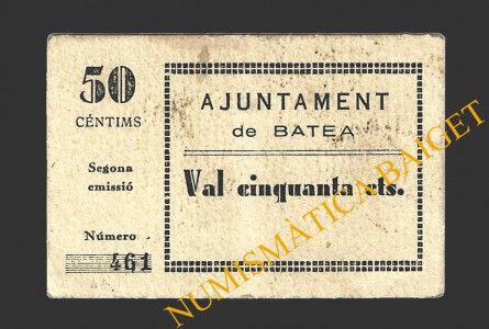 BATEA (Tarragona), 50 cèntims  (4ª emisión)