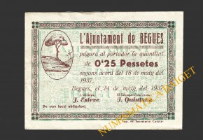 BEGUES (Barcelona), 0,25 pessetes  1937. 1ª emisión