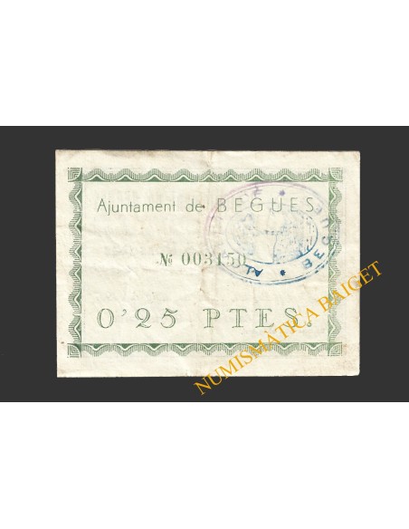 BEGUES (Barcelona), 0,25 pessetes  1937. 1ª emisión