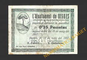 BEGUES (Barcelona), 0,25 pessetes  1937. 2ª emisión