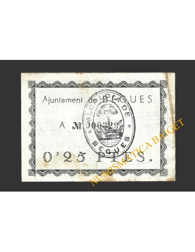BEGUES (Barcelona), 0,25 pessetes  1937. 2ª emisión