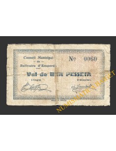 BELLCAIRE D'EMPORDÀ (Girona)), 1 pesseta  maig de 1937.
