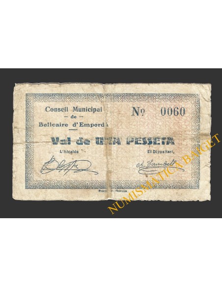 BELLCAIRE D'EMPORDÀ (Girona)), 1 pesseta  maig de 1937.