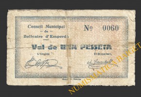 BELLCAIRE D'EMPORDÀ (Girona)), 1 pesseta  maig de 1937.