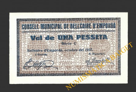 BELLCAIRE D'EMPORDÀ (Girona)), 1 pesseta  octubre de 1937.