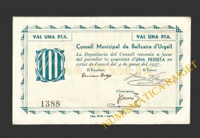 BELLCAIRE D'URGELL (Lleida)), 1 pesseta 4 de maig de 1937