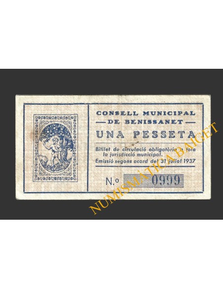 BENISSANET (Tarragona), 1 pesseta 31  Julio 1937