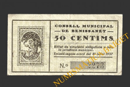 BENISSANET (Tarragona), 50 centims 31  Julio 1937