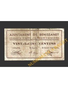 BENISSANET (Tarragona), 25 centims 31  Julio 1937 2