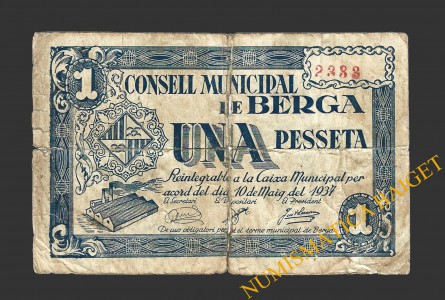 BERGA (Barcelona), 1 pesseta 10  mayo 1937