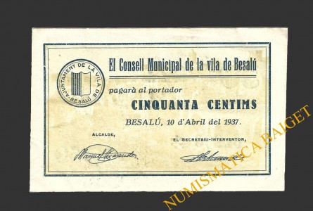 BESALU (Girona), 50 centims, 10  abril 1937