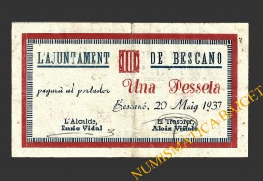 BESCANO (Girona), 1 pesseta, 20 mayo 1937