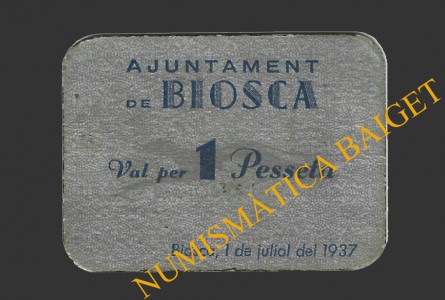 BIOSCA (Lleida), 1 pesseta, 1 de juliol del 1937