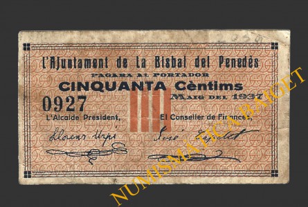BISBAL DE FALSET, LA (Tarragona), 50 centims, maig del 1937