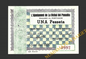 BISBAL DE FALSET, LA (Tarragona), 1 pesseta, agost del 1937