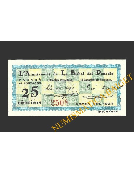 BISBAL DE FALSET, LA (Tarragona), 25 centims, agost del 1937
