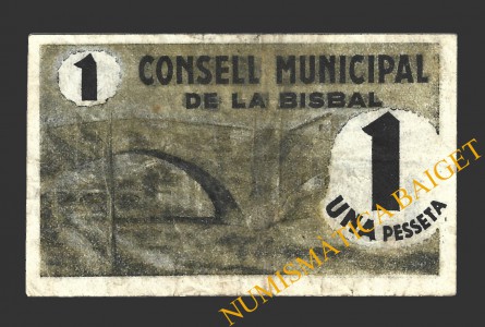 BISBAL D'EMPORDÀ, LA (Girona), 1 pesseta, Juny del 1937